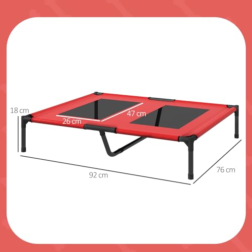 PawHut Hundeliege, Outdoor Hundesofa, Haustierbett, Schlafplatz, Katzenbett, Hundebett, 92 x 76 x 18 cm, Schwarz+Rot
