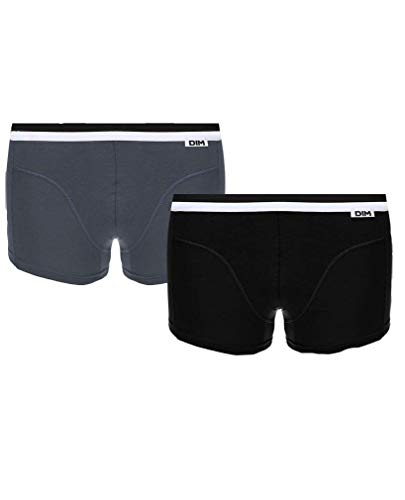 Dim Unno Basic Boxershorts für Herren, aus elastischer Baumwolle (L, schwarz grau 65A) Pack-2