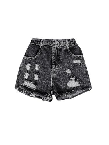 Image of Floerns Girl's Ripped Raw Hem Elastic Waist Straight Leg Denim Shorts with Pockets