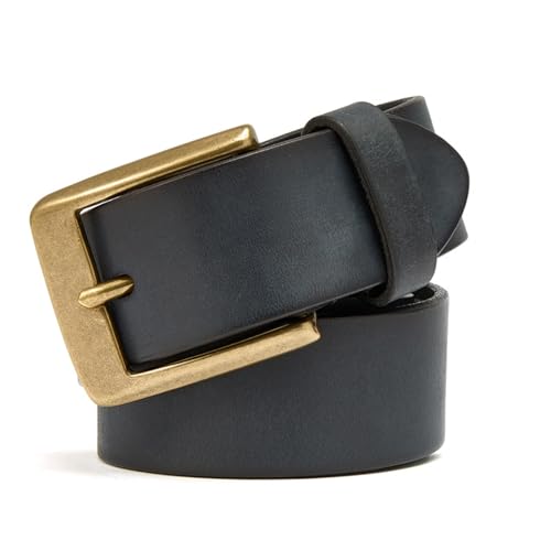 Mens Womens Genuine Embossed Distressed Leather Belt,Handmade Cowhide Waist Strap with Solid Brass Square Buckle(125cm/49, Black)2
