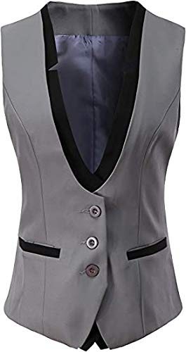 Vocni Women V-Neck Slim Fit Business Office Bottoned Dressy Suit Vest Waistcoat (US XS+ (Fit Waist 32.2