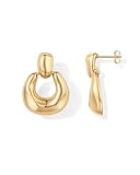 PAVOI 14K Yellow Gold Plated Chunky Textured Dangle Door Knocker Earrings for Women | Gold Statement Earring Pair