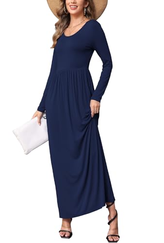 Image of EUOVMY Women's Long Sleeve Loose Maxi Dresses Casual Long Dresses with Pockets