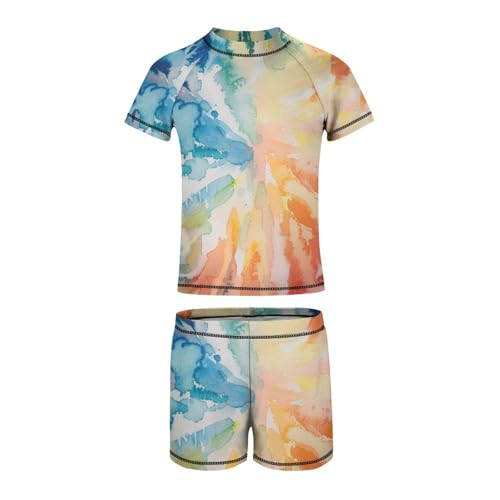 Watercolor Rainbow Tie DyeChildren's Casual Swimsuit Set - Simple and Versatile10-12Y（150cm）2