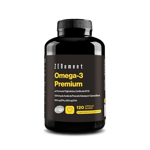 Premium Omega 3 IFOS Triglicéridos para Óptima Absorción – 1000 mg EPA + 500 mg DHA por Dosis – Aceite de Pescado Salvaje Certificado FOS – 120 Cápsulas Blandas