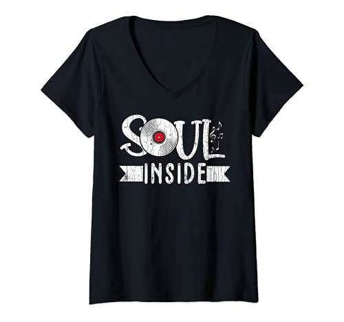 Donna Soul Inside, divertente grafica vintage per amanti dei dischi Maglietta con Collo a V