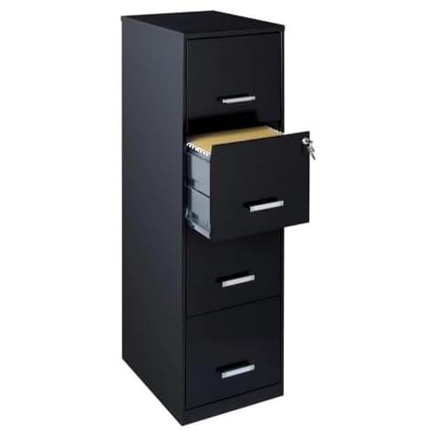 Scranton & Co 18" 4-Drawer Modern Metal File Cabinet in Black Cover