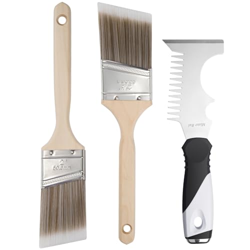 Mister Rui Angled Paint Brushes 3 Pieces Set with Paint Brush Comb Cleaner