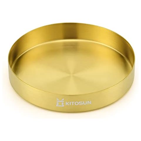 Gold Tray Round Serving Platter - Metal Decorative Plate for Coffee Table Centerpieces Perfume Vanity Jewellry Display Cosmetic Storage Counter Bathroom Bar Club Lounge Accessory (5"W) Cover
