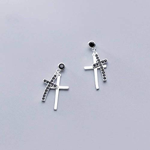 Croix diamant noir boucles d'oreilles femme au tempérament asymétrique