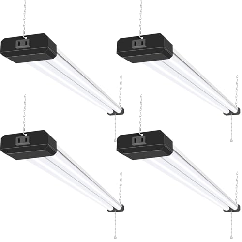 Image of hykolity 4 Pack 4FT Linkable LED Shop Light for Garage, 6500lm, 4FT 60W Utility Light Fixture, 5000K Daylight LED Workbench Light with Plug, Hanging or Surface Mount, Black - ETL