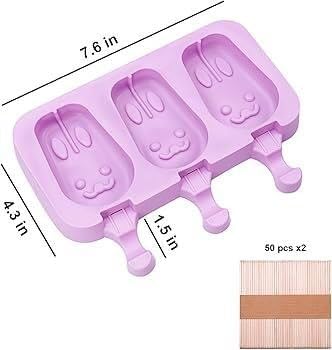 Image of Silicone Popsicle Molds Ice Cream Kulfi Molds 3 Cavities with Lids 50 Pack Sticks for Kids ICE Cube Maker Easy Release