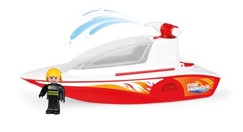 Lena BOAZZ Feuerwehrboot 36 cm, Spielzeugboot Indoor und Outdoor, für Kinder ab 2 Jahren, mit Wassertank und Spritzfunktion, in Buntem Schaukarton, Rot