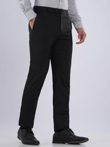 Image of Raymond Men Slim Fit Structure Pattern Polyester Blend Flat Front Formal Trouser