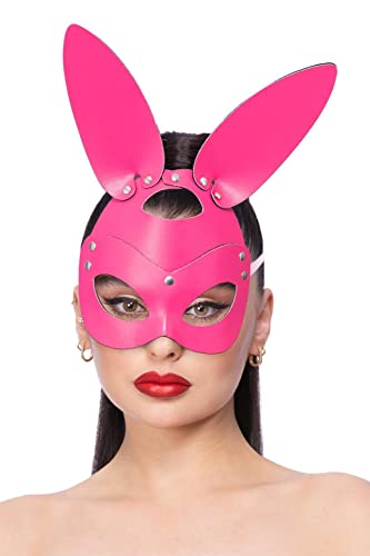 Smiffys Fever Pink Mock Leather Rabbit Mask, Fever Accessories Fancy Dress, Rabbit/Bunny Dress Up Masks