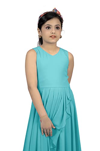 Image of Fashion Dream Girl's Calf Length Asymmetric Solid Dresses (Sky 11-12 Year)