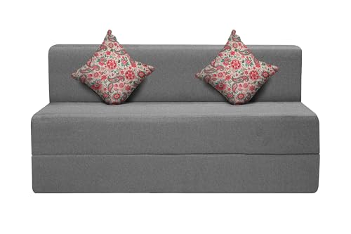 Image of Two Seater Sofa Cum Bed Jute Fabric 4 X 6 Ft| Space Saving Foldable Sofa Bed for Living Room & Guest Room | Comfortable Multi-Functional Furniture - Grey