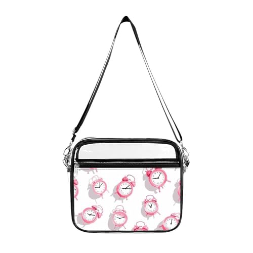 Alarm Cocks Large Clear Stadium Bag Clear Mini Messenger Bags with 2 Compartments Crossbody Bag