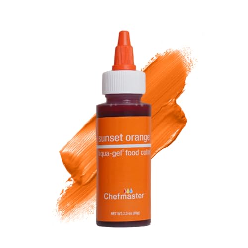 Chefmaster Sunset Orange Liqua-Gel® Food Coloring | Vibrant Color | Professional-Grade Dye For Icing, Frosting, Fondant | Baking & Decorating | Fade-Resistant | Easy-To-Use | Made In Usa | 2.3 Oz