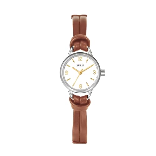 BUREI Women's 22mm Small Dial Quartz Watch, Lightweight Women Watch,Japan Quartz Movement, Brown Handmade Leather Strap, Ideal Gift for Women Mom