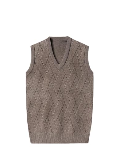 Men’S Thickened Striped V-Neck Knitted Sweater Vest Warm Casual Sleeveless Solid Color Pullover Tank Top
