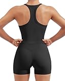 SUUKSESS Women 2 Piece Workout Sets High Waisted Biker Shorts with Pockets Built in bra Racerback Tank Tops Halter Padded Sports Bras (Black, M)
