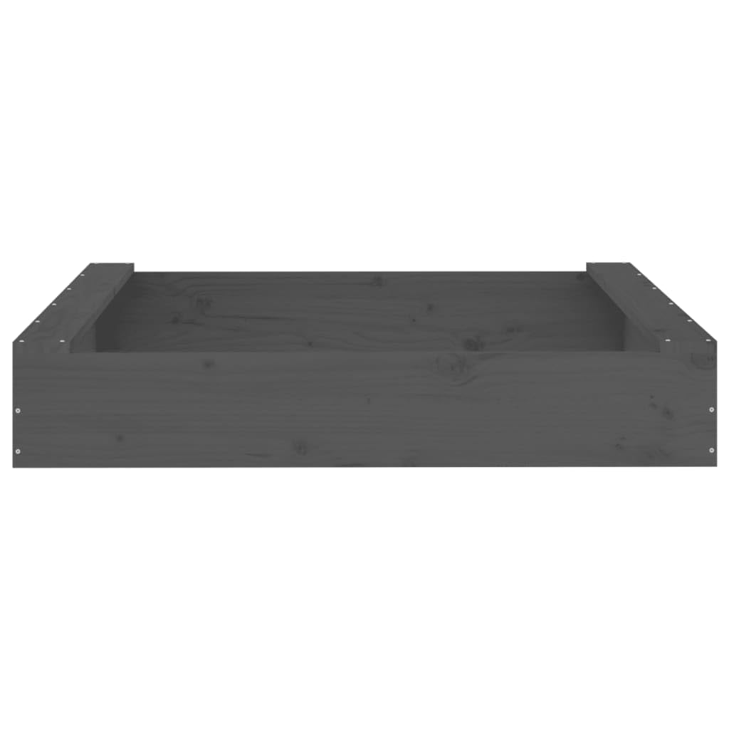 Sandkasten mit Sitzen Grau, quadratisch aus massivem Kiefernholz, 111 x 111 x 20 cm, bodenlos für Garten Hof Terrasse, für 2 Kinder, Sandspielzeug zum buddeln und bauen