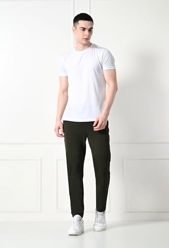 Image of Men 4 Way Lycra Back Pocket Solid Gym, Yoga & Sports Wear Stretchable Dry Fit Track Pant with Side Zipper Pockets(Olive,M)