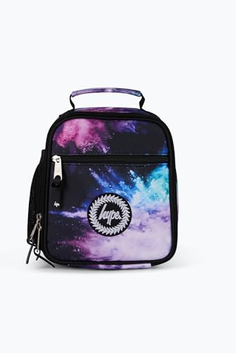 hype Girls Lunch Box Black and Purple Dust Iconic Style School Bag for Kids Stylish Lunch Bag with Bottle Holder 3 Storage Compartments Inside Thermal Lining & Grab Handle