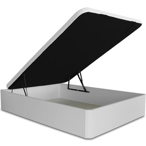 Ventadecolchones - Canapé Abatible de Madera Blanca - Gran Capacidad Incluye Subida y Montaje - Grosor del cajón 30 mm - Tapa Transpirable - 90 x 190 cm