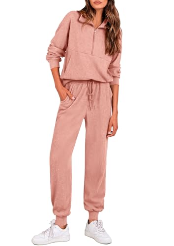 Image of PRETTYGARDEN Women's Fall 2 Piece Lounge Sets Zip Up Sweatshirt Jogger Pants Sweat Track Suits Travel Outfit Winter Clothing