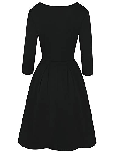 oxiuly Women's Vintage Patchwork Pockets Puffy Swing Casual Party Dress OX1653