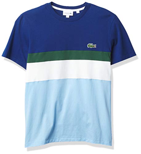Lacoste Men's Short Sleeve Colorblocked Stripe T-Shirt, Overview/Flour-Green-Glob, L