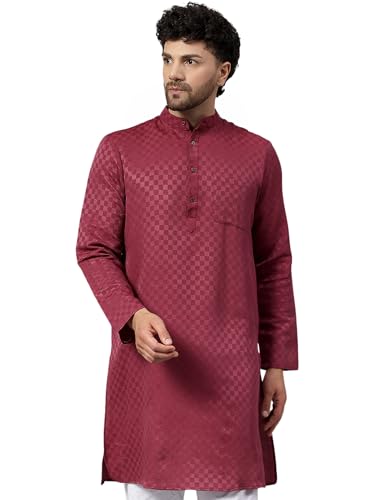 Image of LATEST CHIKAN Men's Checkered Cotton Blend Straight Kurta