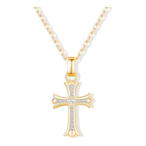 SugarTang Small Gold Cross Necklace for Women and Men, Gold/S925 Sterling Silver Women's Cross Necklace With Moissanite Diamond, Cross Necklace for Men, Cross Pendant Necklace for Women (Gold) Cover