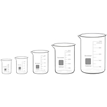 BorinGlass Glass Measuring Beaker Set, 5 Pieces High Borosilicate Glass Graduated Beakers in 5 Sizes, 50 ml / 100 ml / 250 ml / 500 ml / 1000 ml 1 L