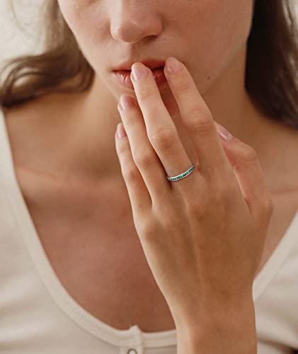 Yl Stackable Ring Sterling Silver Created Emerald Eternity Bands For Women-Size8 #TOP2