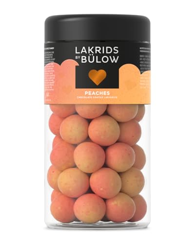 LAKRIDS BY BÜLOW - PEACHES 270g - Dänische Gourmet Lakritz-Kugeln - Süße Lakritze mit Pfirsich Weißer Schokolade und Passionsfrucht