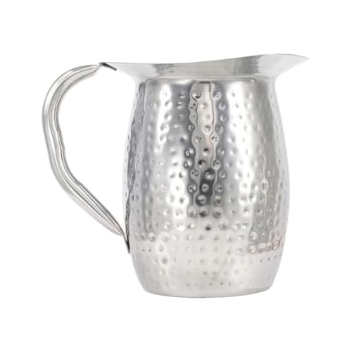 Soro Essentials- 3 Qt Stainless Steel Bell Pitcher Hammered Finish- Water Pitcher Carafe with Handle Water Pitcher Water Jug Juice Iced Tea Beverage Carafe Pitcher for Restaurants Catering Kitchens