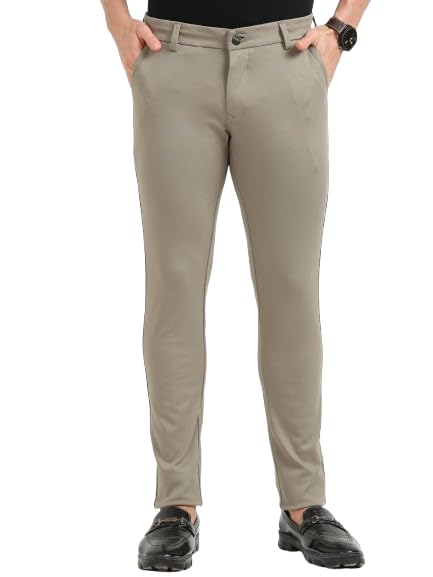 Mens Narrow Fit Solid 4-Way Lycra Casual Trousers-image-11