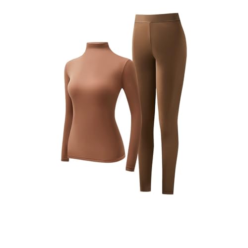 Generisch Conjunto de ropa interior térmica para mujer, cepillado, ropa interior larga, para clima frío, conjunto de pijama, marrón, XL