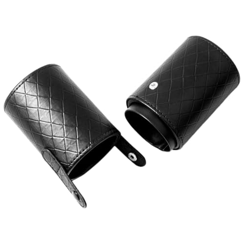 TOYZFRIENDY Porta Brochas de Maquillaje Negro Diseño de Rombos Organizador Cilíndrico de PU para Brochas y Herramientas de Maquillaje Compacto y Portátil para Uso Diario y Viaje