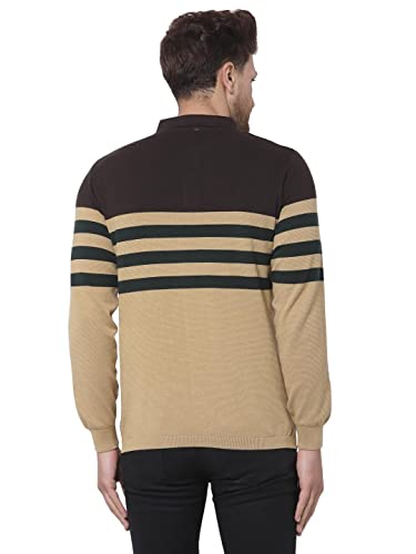 Image of Kalt Mens Basic Solid Full Sleeves Polo Cotton Blend Knitted Regular Fit Polo-Neck T-Shirts with Collar Stylish