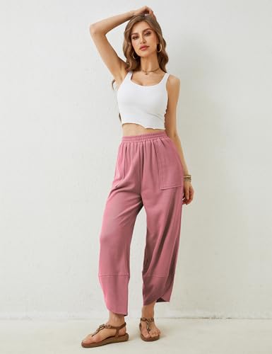 Image of Xiaoxuemeng Womens Baggy Wide Leg Pants Casual Elastic Waisted Palazzo Harem Pants with Pockets