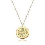 MEVECCO Gold Necklace Coin Disc Celestial Chinese Knot Engraved Pendant 18K Gold Plated Chain Dainty Personalized Jewelry