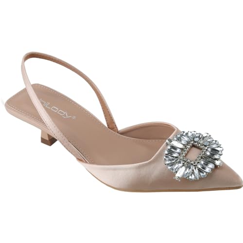 Women's Crystal Rhinestone Decor Pointed Toe High Heel Pumps Shoes Pointed-Toe Mid-Heel Pumps Crystal Bow Romantic Elegant Vacation Shoes Summer Basics Business Casual Business Chic Spring Shoes Spring Break Easter