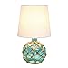 Elegant Designs LT1050-AQU Buoy Rope Nautical Netted Coastal Ocean Sea Glass Table Lamp with White Fabric Shade, Aqua