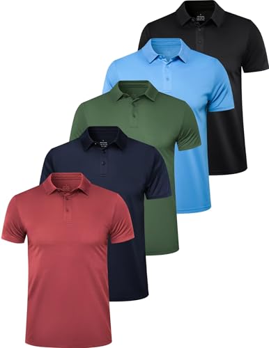 OYGSieg 5 Pack Polo Shirts for Men Quick Dry Short Sleeve T-Shirts Performance Mens Golf Shirts for Work Athletic D XL