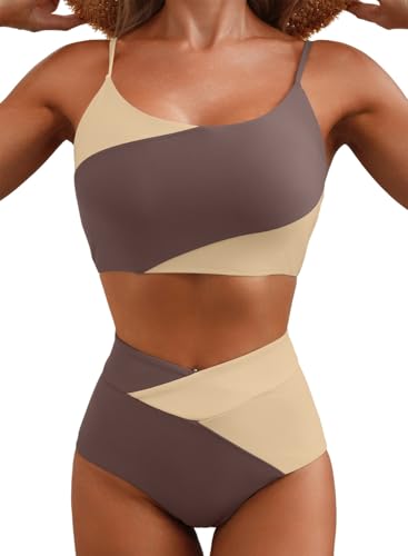 Image of Herseas Women 2 Piece High Waisted Bikini Sets Color Block Popular Swimsuit 2026 Summer Beach Best Bathing Suits