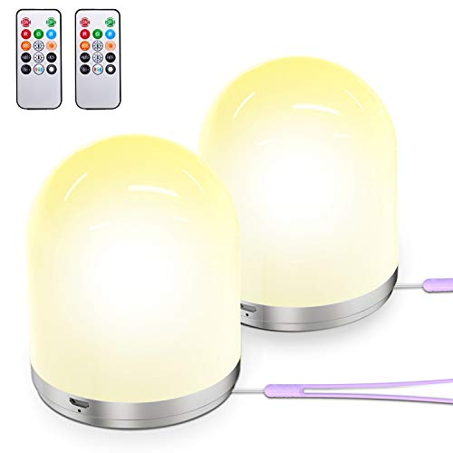 Baby Christmas Lights,Hdiwousp 2 Pack RGB LED Light Rechargeable Night Light Lanyard Light Bedside Lamp, Emergency Light /Camping Light with Remote Control, Variable Color Lamp with Warm White Light